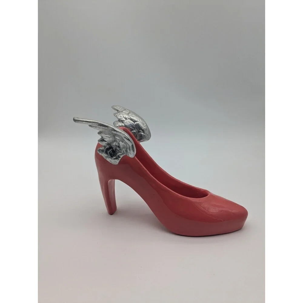 Lunares San Francisco Pink Winged High Heel Cast Metal Sculpture Enamel Finish